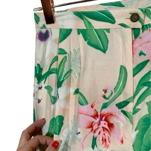 Vintage Liberty House of Hawaii Hawaiian Floral Wide Leg Pleated Cotton Pants - Picture 4 of 9